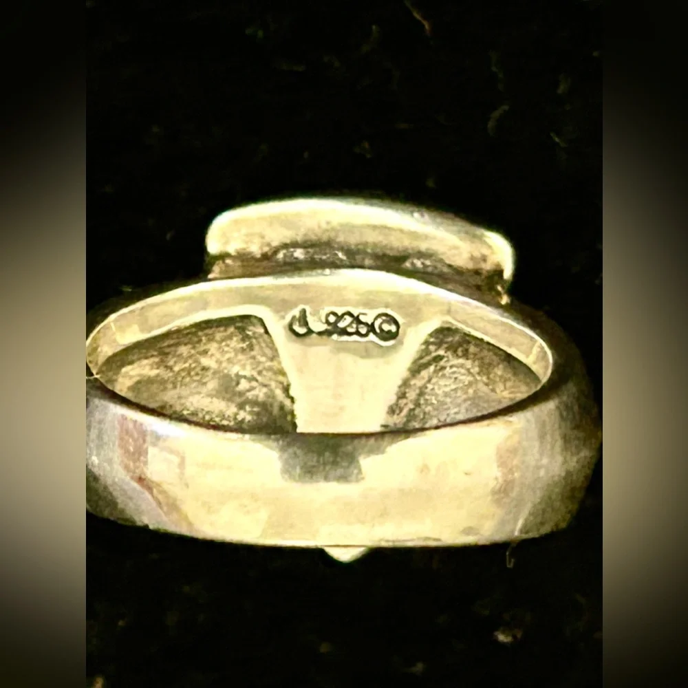 Carolyn Pollack Silver Ring with Green and White Inlay